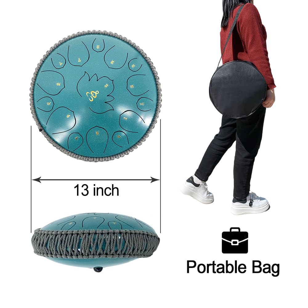 Tamburo in acciaio da 33 cm, 15 note in Do Major Tamburi in acciaio Campanelli da pioggia per strumenti a percussione esterni con bacchette e borsa per il trasporto