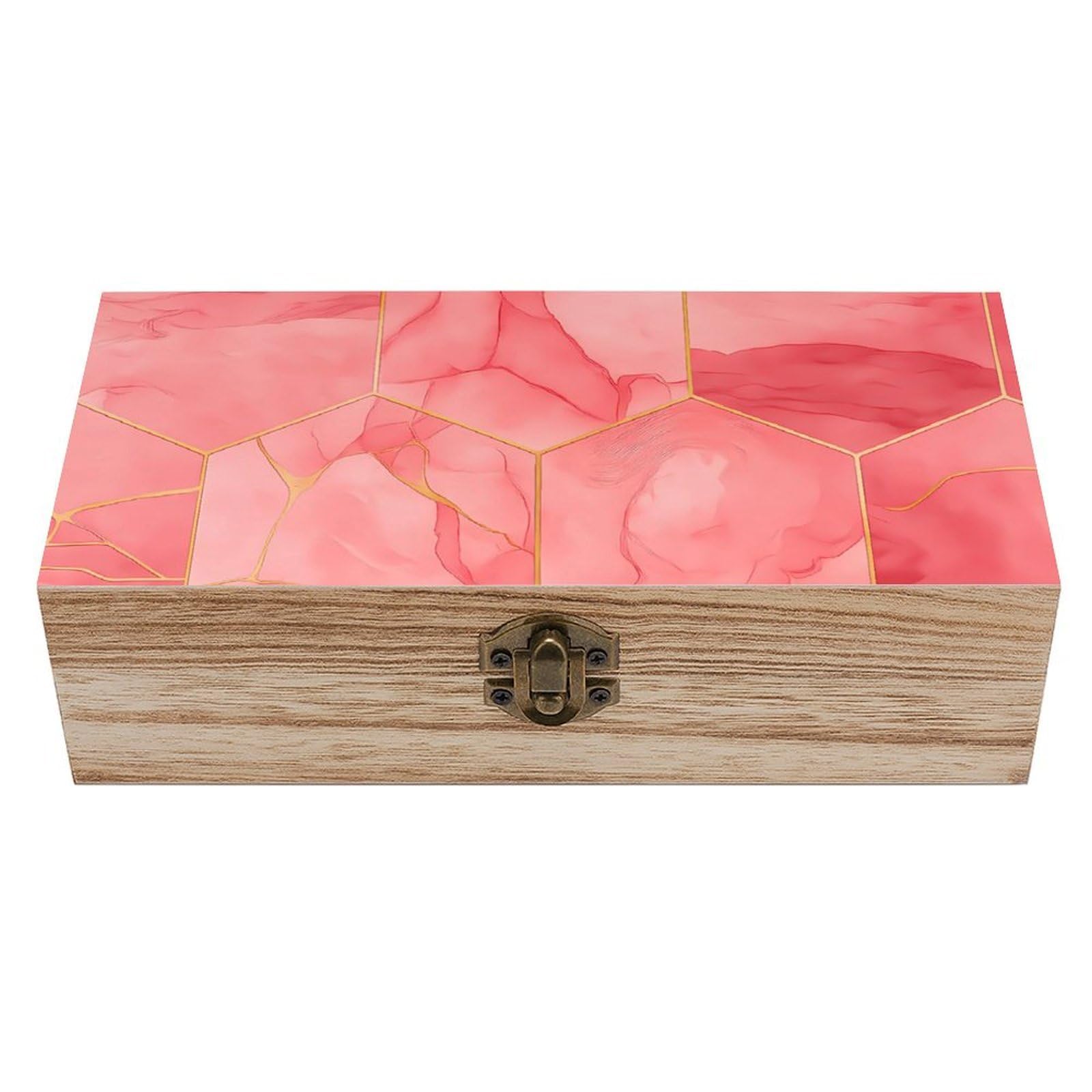Oudrspo Elegant Luxurious Pink Hexagon Marble Retro Wooden Storage Box Keepsake Jewelry Decorative Art Storages Box Gift Boxs