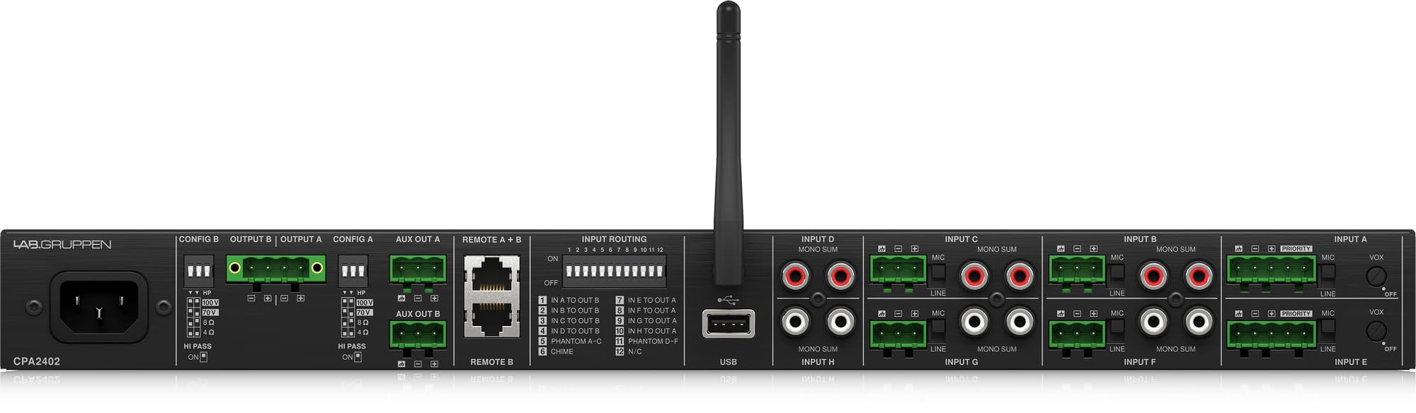 Lab Gruppen - Amplificador de mezcla comercial (2 x 240 W, con 8 entradas, transmisión Bluetooth, reproductor multimedia USB