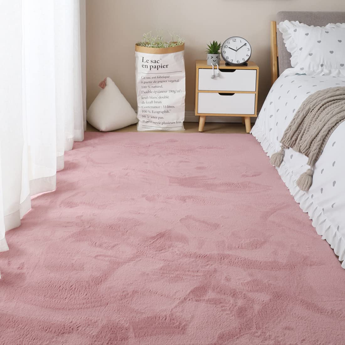 GueTTO Tappeto Finta Pelliccia Coniglio Pelo Corto Bianco Ultra Morbido Peluso Tappeto Pavimento Antiscivolo Fondo Pelle Lavabile per Salone Camera Arredamento Domestico Moderno,Pink a,200 x 400 cm