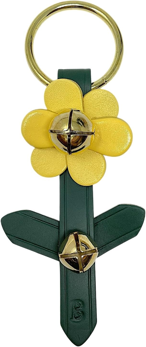 Belsnickel Single Yellow Flower Leather Sleigh Bell Door Hanger Made in USA