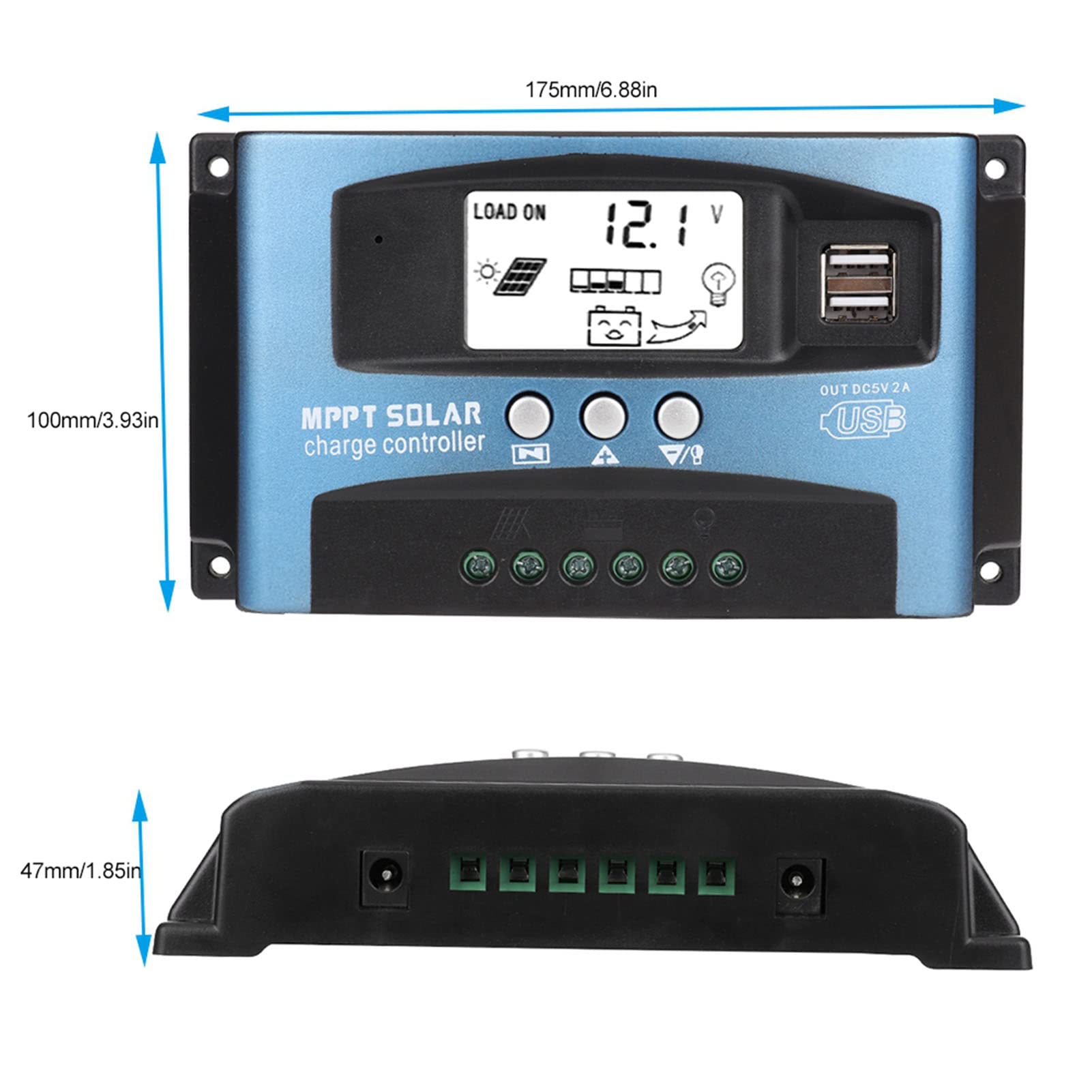 Kontroler ładowania słonecznego, MPPT 40/50/60/100A Kontroler ładowania słonecznego Podwójny wyświetlacz LCD USB 12 V 24V (100A)