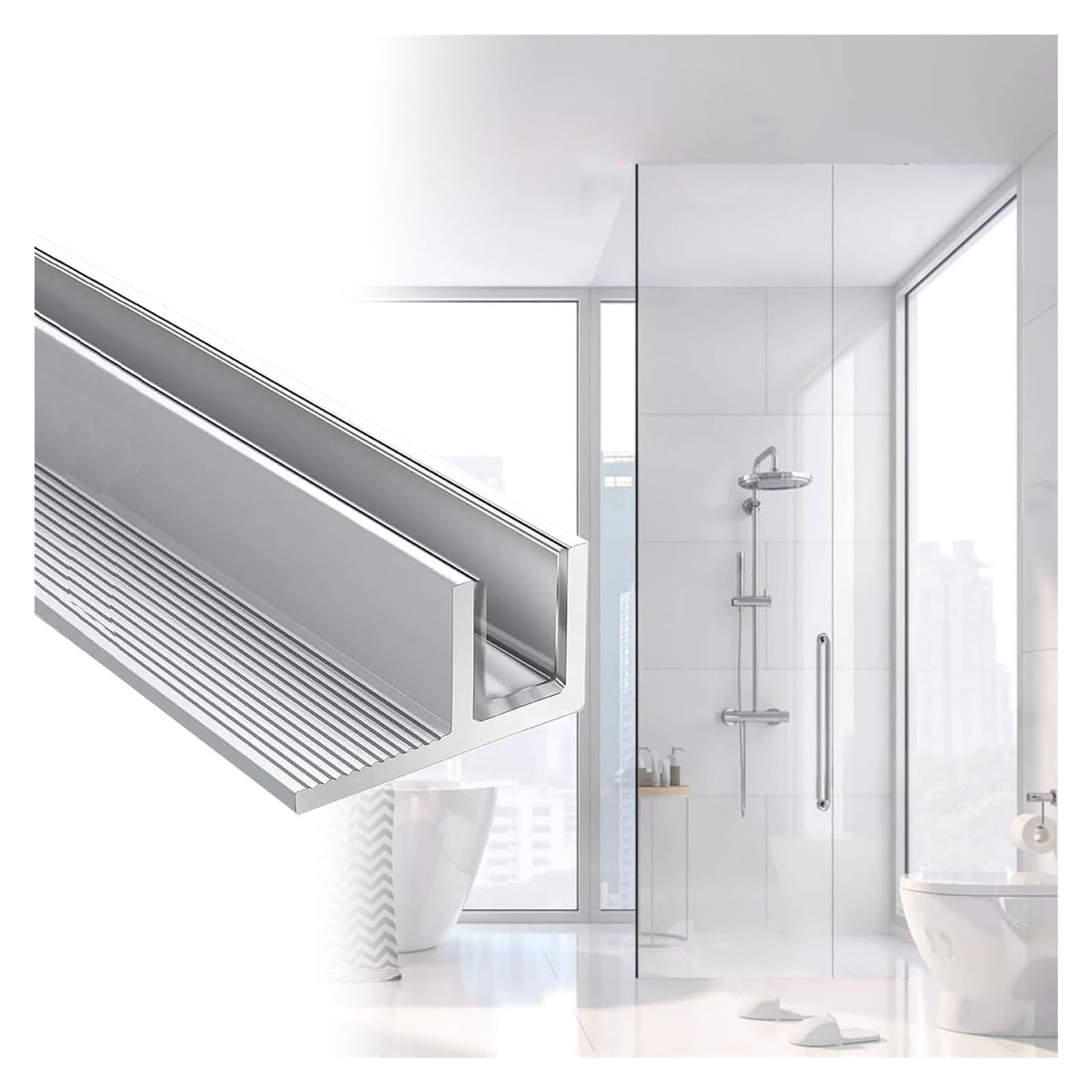 JYHHCYS Water Resistant U Channel, U-Shaped Aluminum Glass Support Rai for Shower Door, 10mm/12mm Embedded Profile Panel Fixed Slot, Easy Installation(Silver,Fit 12mm/0.47in glass)