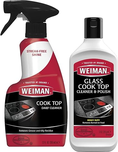 Weiman Limpiador de placas de cocina de cerámica y vidrio 10 onzas kit de limpiador diario para estufa 12 onzas paquete de limpieza de cerámica de