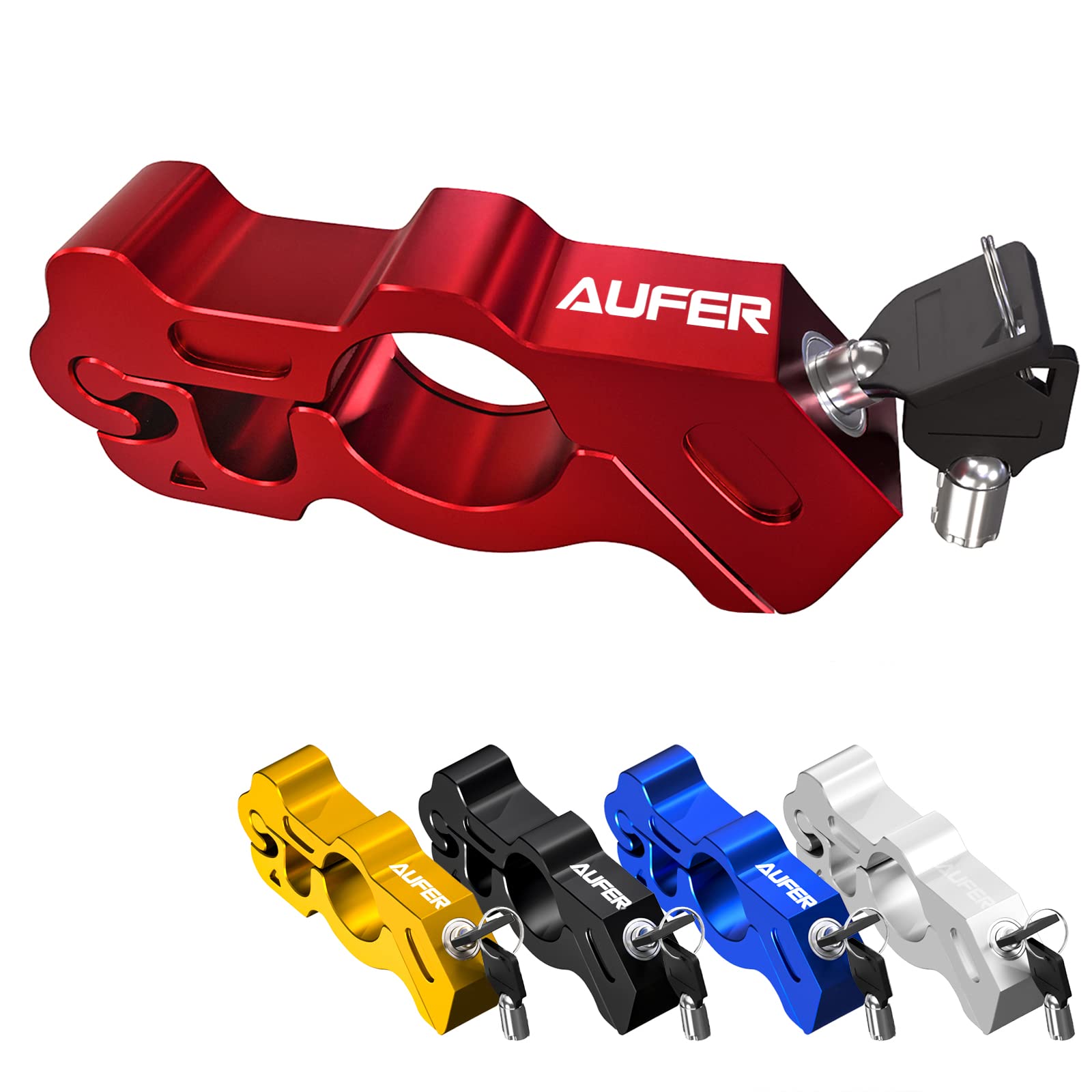 AUFER Verrou universel robuste pour guidon de moto, verrou d'accélérateur, levier de frein, compatible avec la plupart des motos, vélos, scooters, cyclomoteurs, VTT (rouge)