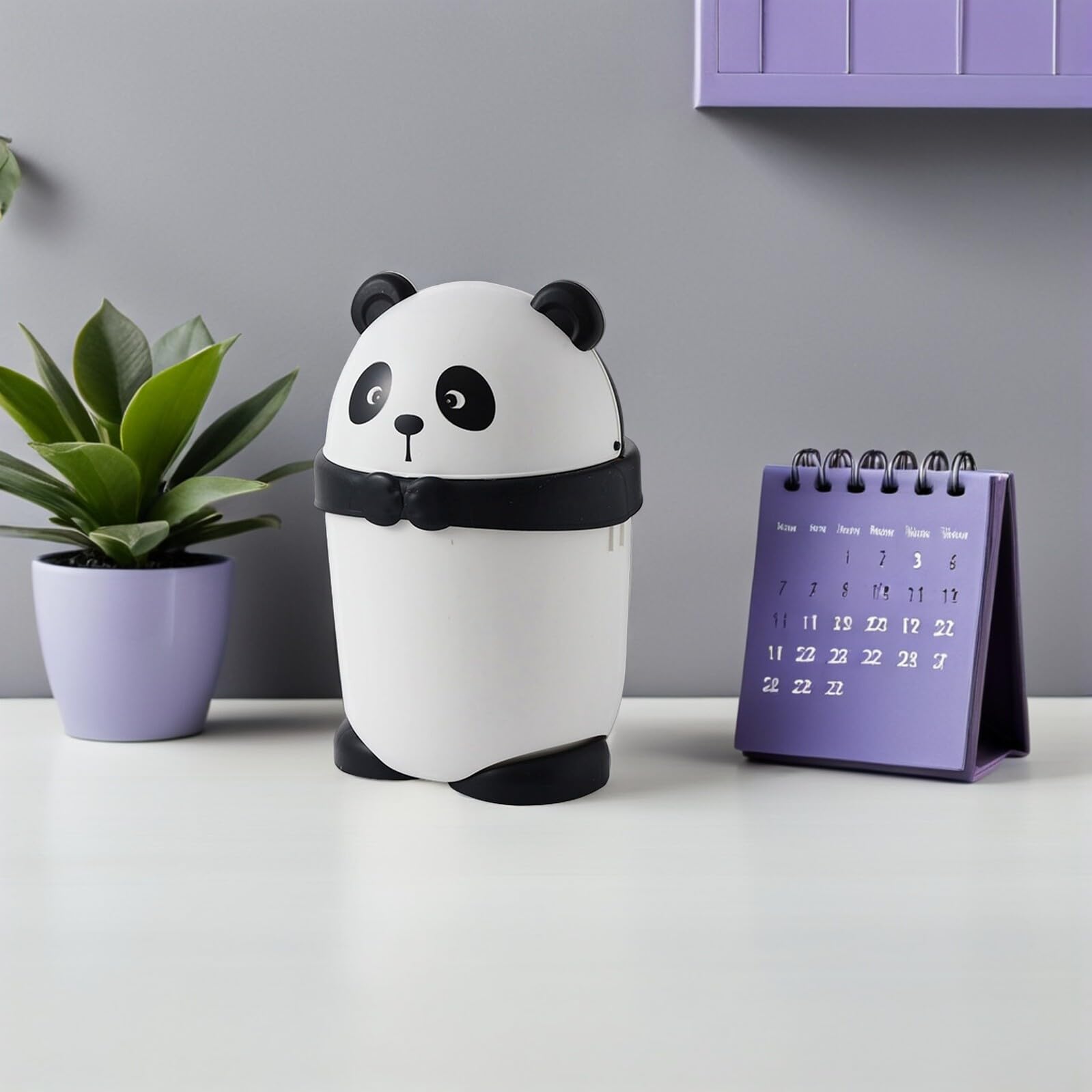 DOITOOL Cubo de Basura de Dibujos Animados Panda para Habitación Infantil Tapa y Gran Volumen de Plástico para Oficina y Hogar