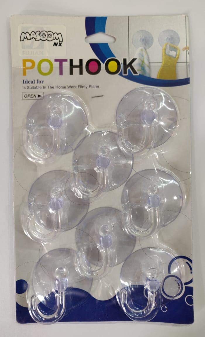 MASOOM NX Vacuum Hook 8 pc.with Plastic Hook (Do Not Stick On Wall Or Rough Surface) Read Instructions Carefully