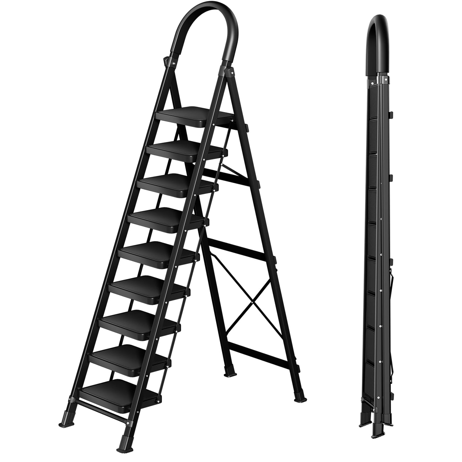 Photo 1 of ***FACTORY SEALED - OPENED FOR INSPECTION*** Step Folding Ladder,Portable Sturdy Carbon Steel Ladder for Home & Kitchen Use,Heavy - Duty Step Stool with Anti - Slip Pedal and Handrails,Black