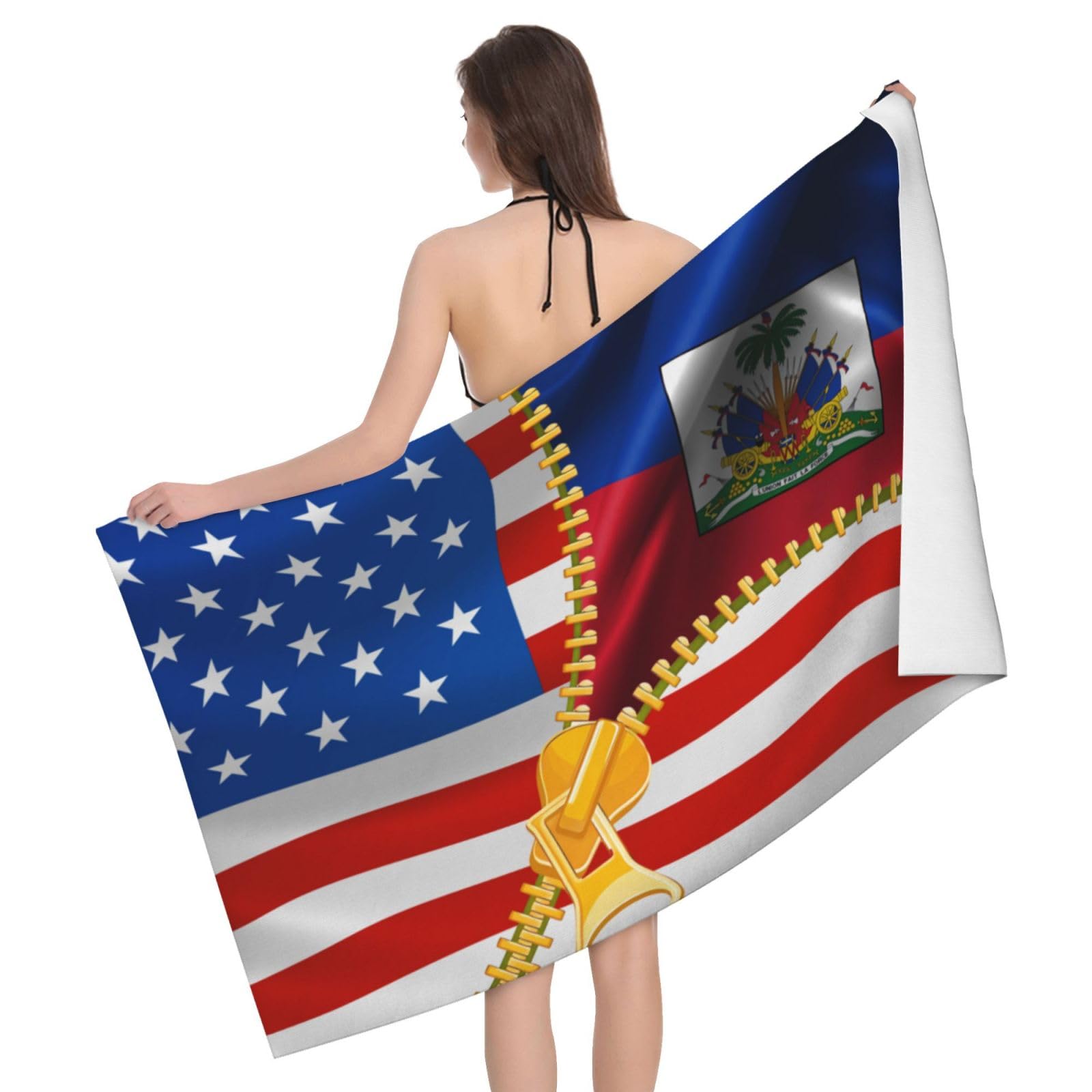 HLBSDM Microfiber America Flag and Haiti Flag Beach Towel Quick Dry Soft Sand Free Beach Towels for Pool Swim Beach Lightweight Thin Towels