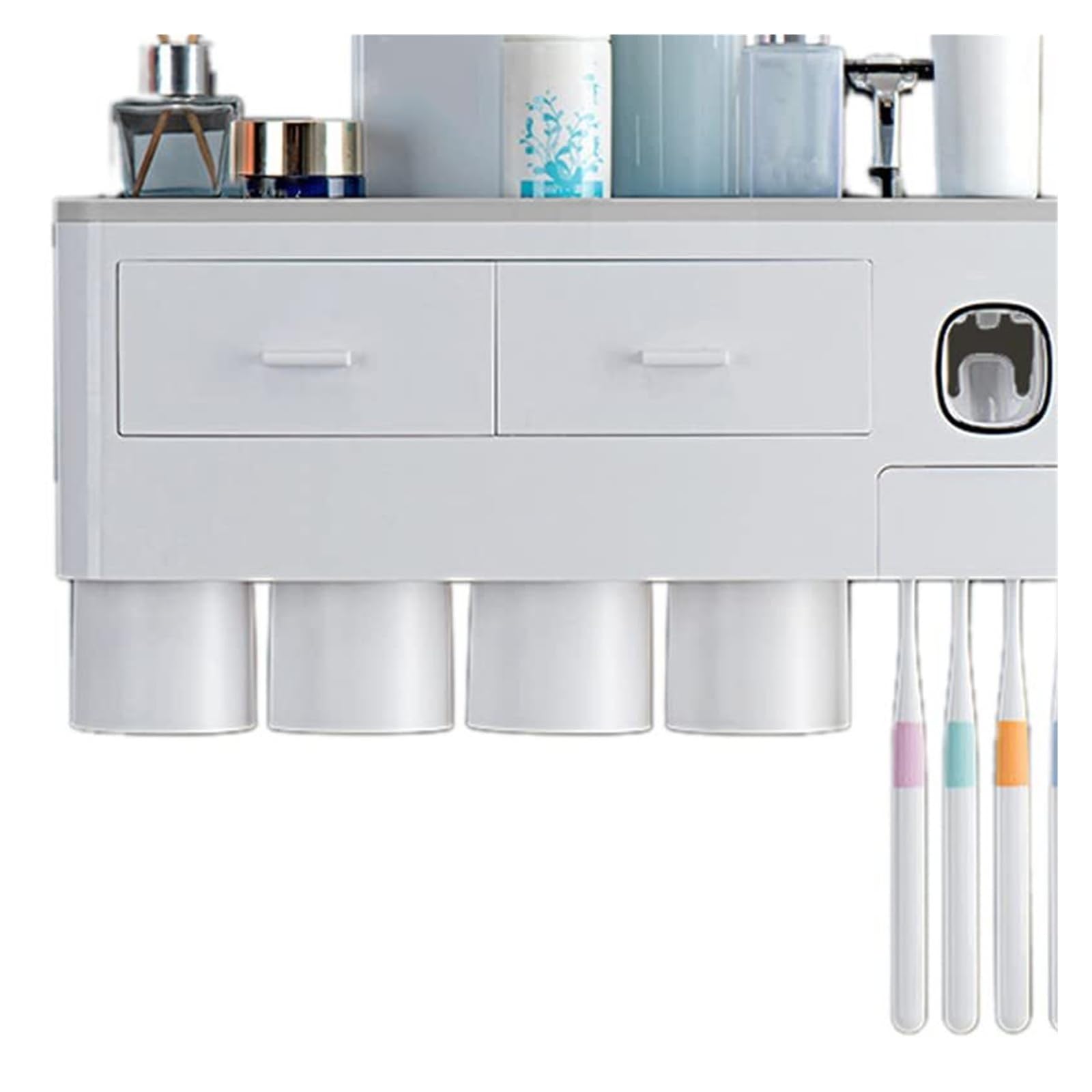 Portacepillos de Dientes Estante montado en la Pared del Almacenamiento Estante Cepillo de Dientes con el dispensador Pasta Vaso de Enjuague bucal Reutilizable