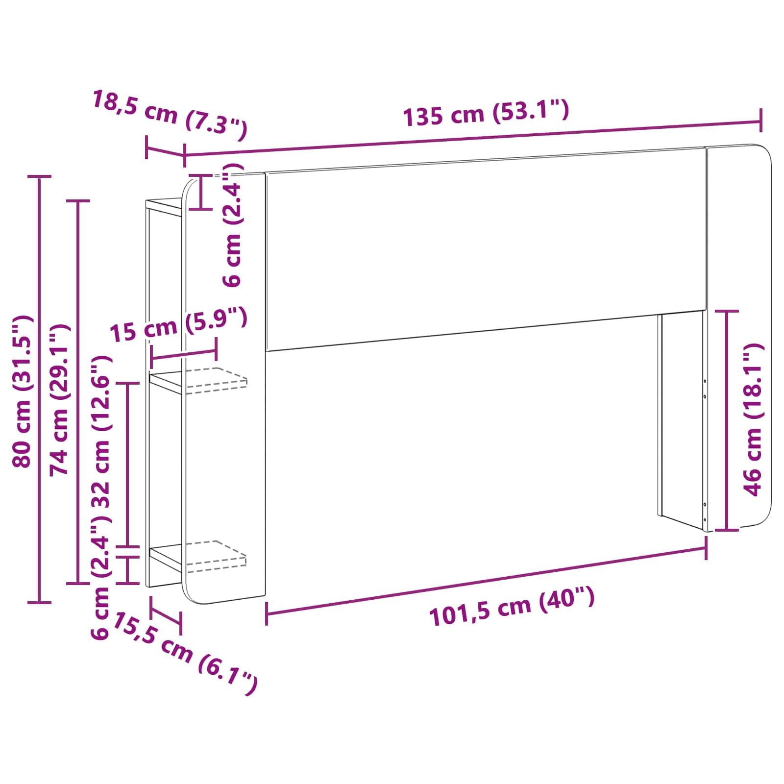 vidaXL Cabecero con Armario 135 x 18,5 x 80 cm Madera de ingeniería