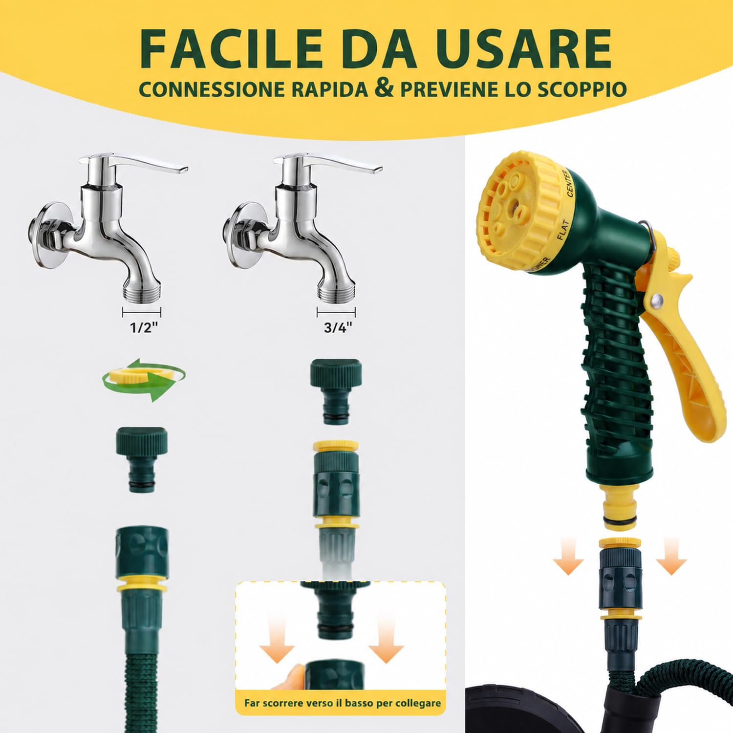 HERZO Tubo da giardino estensibile da 30 m, tubo flessibile espandibile con 7 regolazioni, pistola a spruzzo multifunzione, 30 m