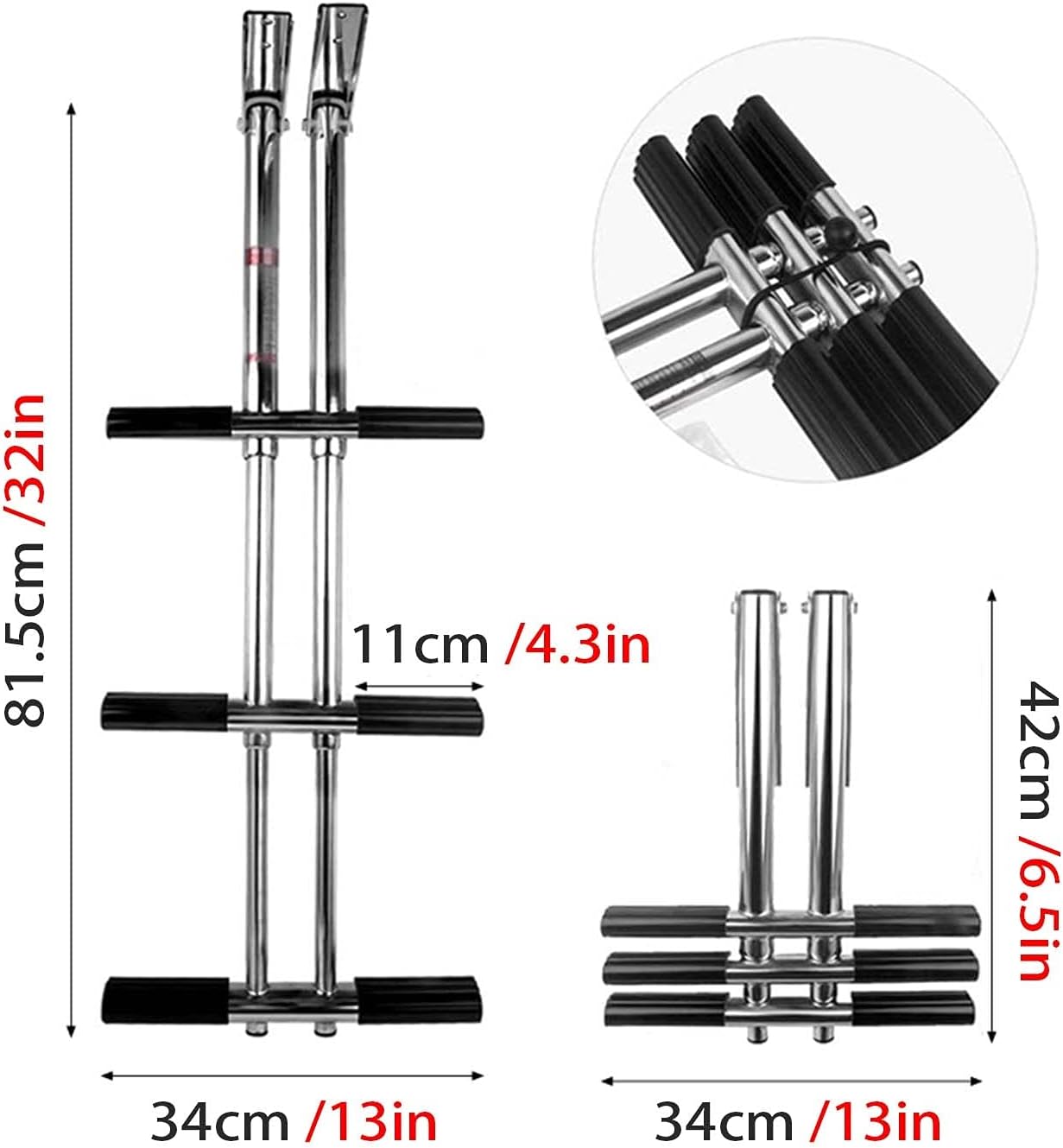 Swim Ladder Pool Ladders，3 Steps Telescopic Boat Ladder, Stainless Steel Dual Vertical Telescoping Tube for Swimming Pool, Marine, Pontoon, Load: 200kg