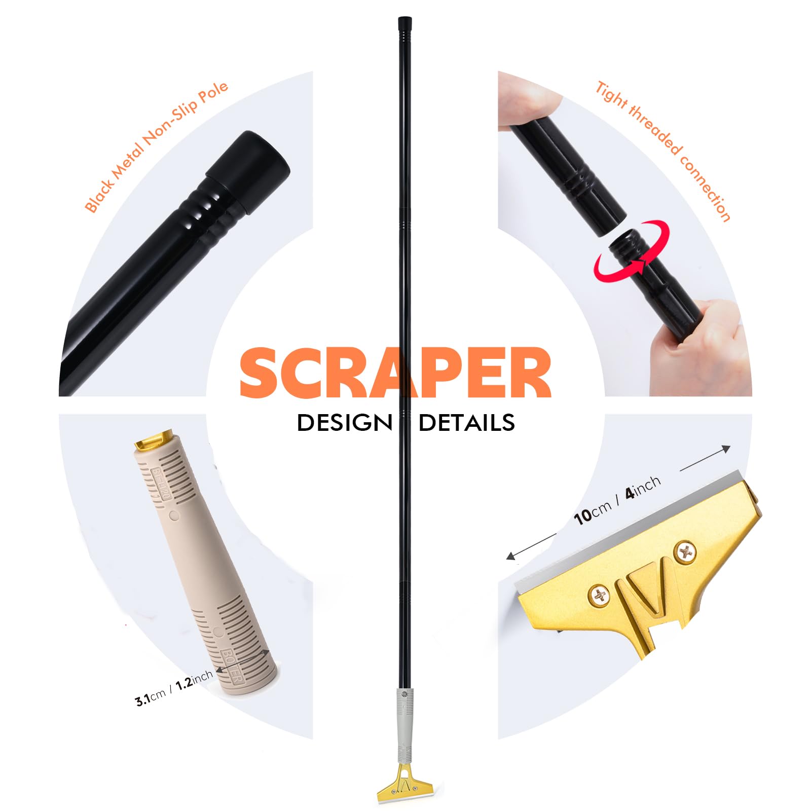 FOSHIO 152cm Grattoir à manche long, Industry Grattoir avec 20 Lames, 4 pouces Grattoir Peinture, Grattoir Plancha ​pour Papier Peint, Grattoirs pour Vitre, pour Colle, Idéal pour Nettoyer