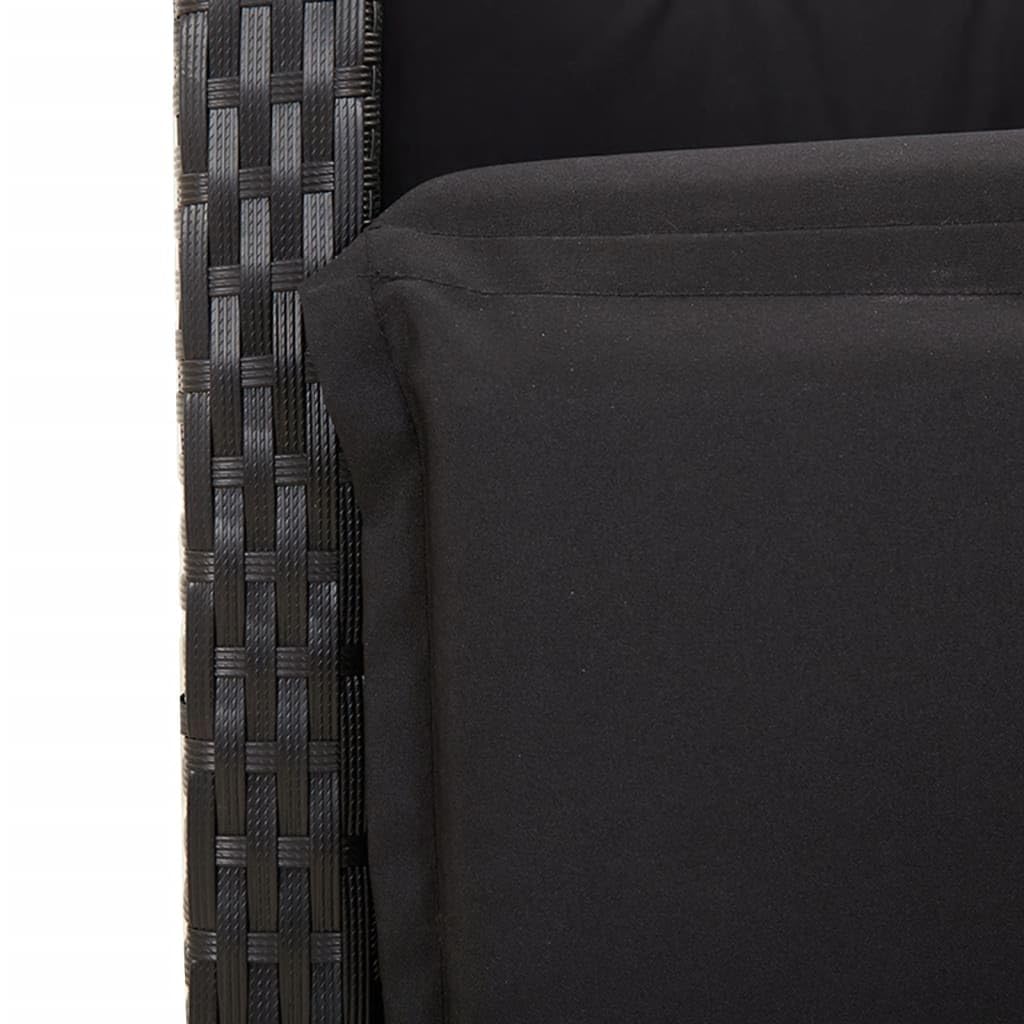 Poltrona da giardino regolabile con poggiapiedi in polyrattan nero, poltrona da giardino con copertura impermeabile, facile da pulire con cuscino rimovibile