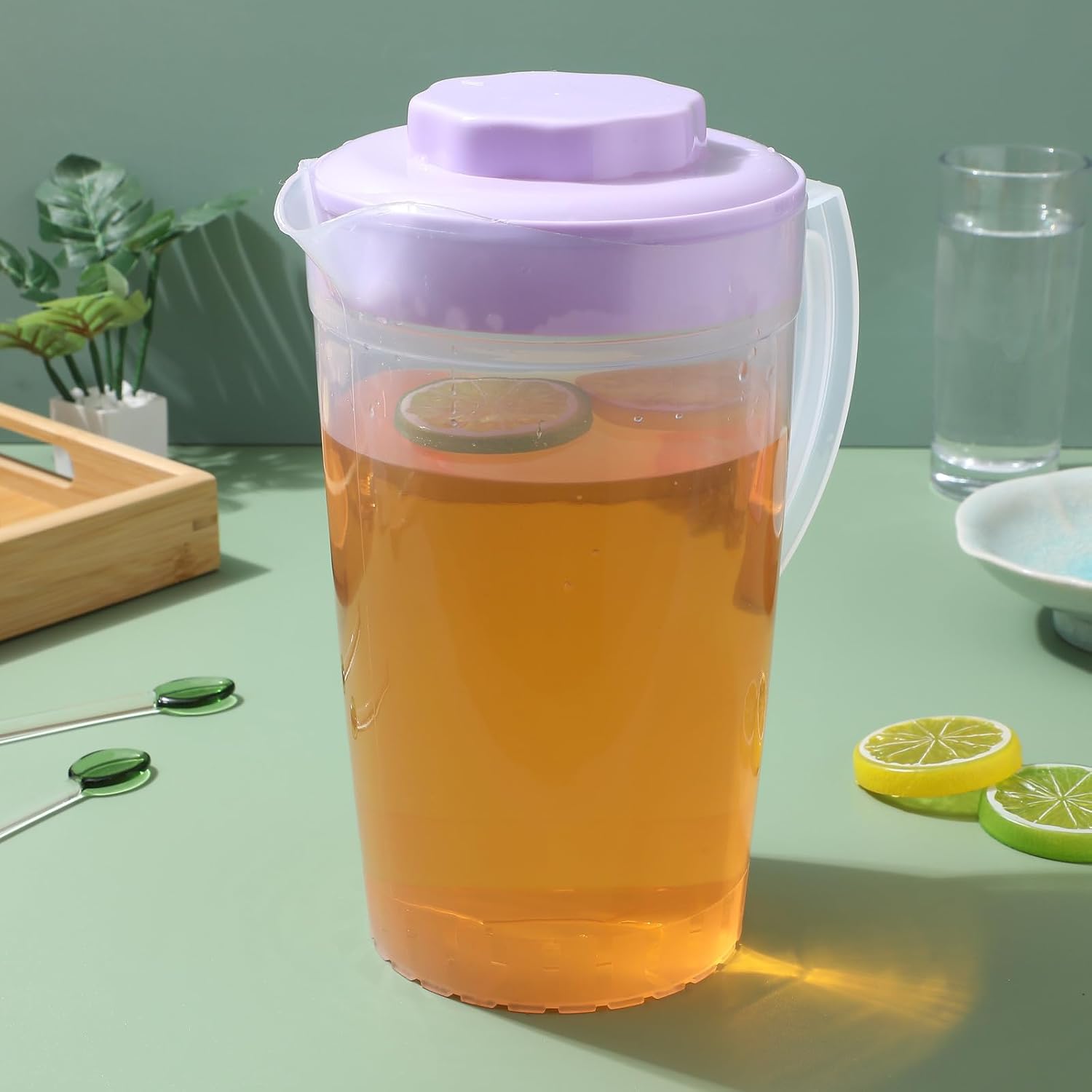 2 Pcs L Plastic Cold Water Jug with Lid and Handle for Juice