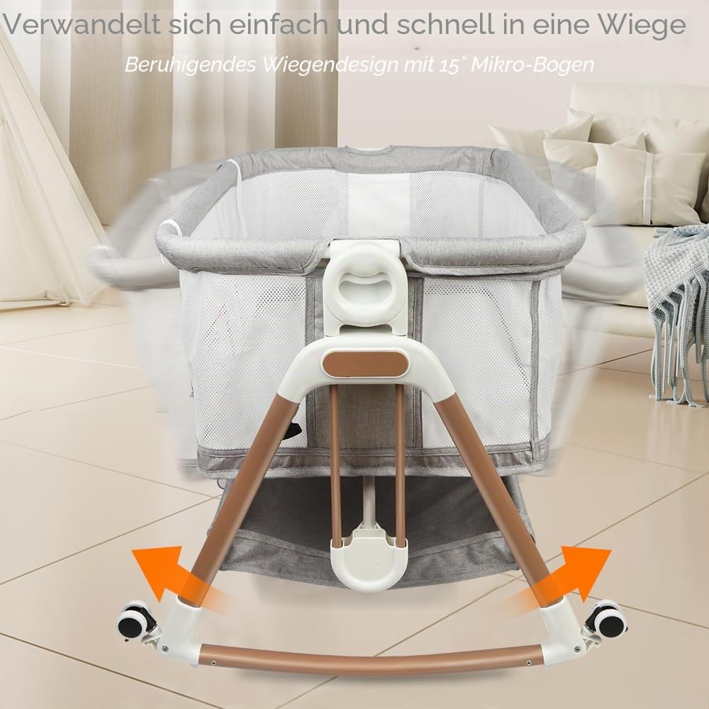 Kedia Babywiege mit Moskitonetz, Babybett & Reisebett mit Rollen, Babybetten mit Höhenverstellung, Babybetten für Ko-Schlafen (90 * 60 * 90-115cm)