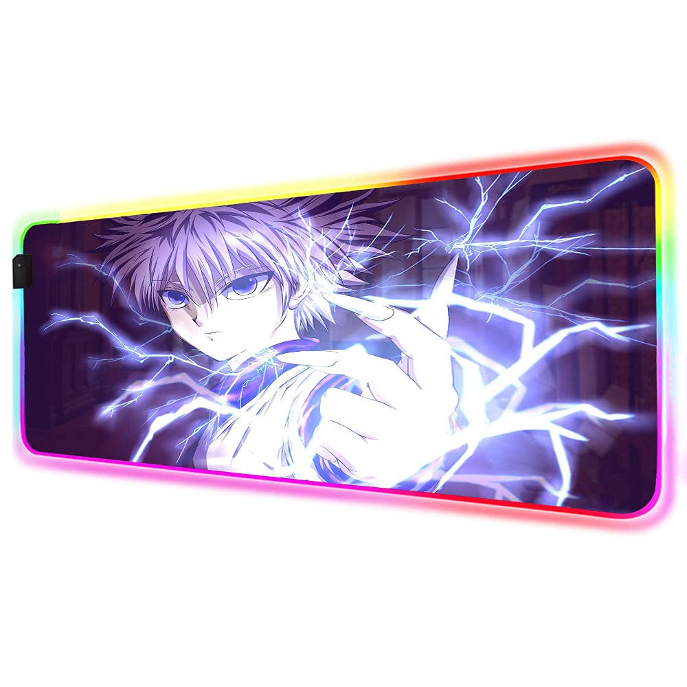 Mouse Pads Anime Hunter Killua Zoldyck Purple Lightning LED RGB Mouse Pad Non-slip Rubber Base,Smooth Surface Gaming Mouse Mat 800x400 MM