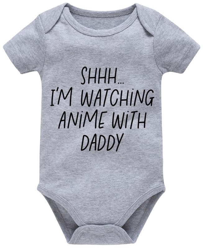 Viuluti I'm Watching Anime With Daddy Baby Romper - Funny Cute Infant Creeper One-piece Bodysuit for Dad and Baby
