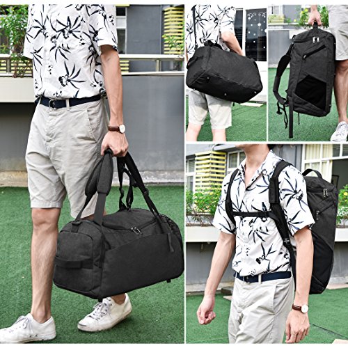 Gym Duffle Bag Waterproof Travel Weekender Bag for Men Women Duffel Bag Backpack with Shoes Compartment Overnight Bag 40L (Black)