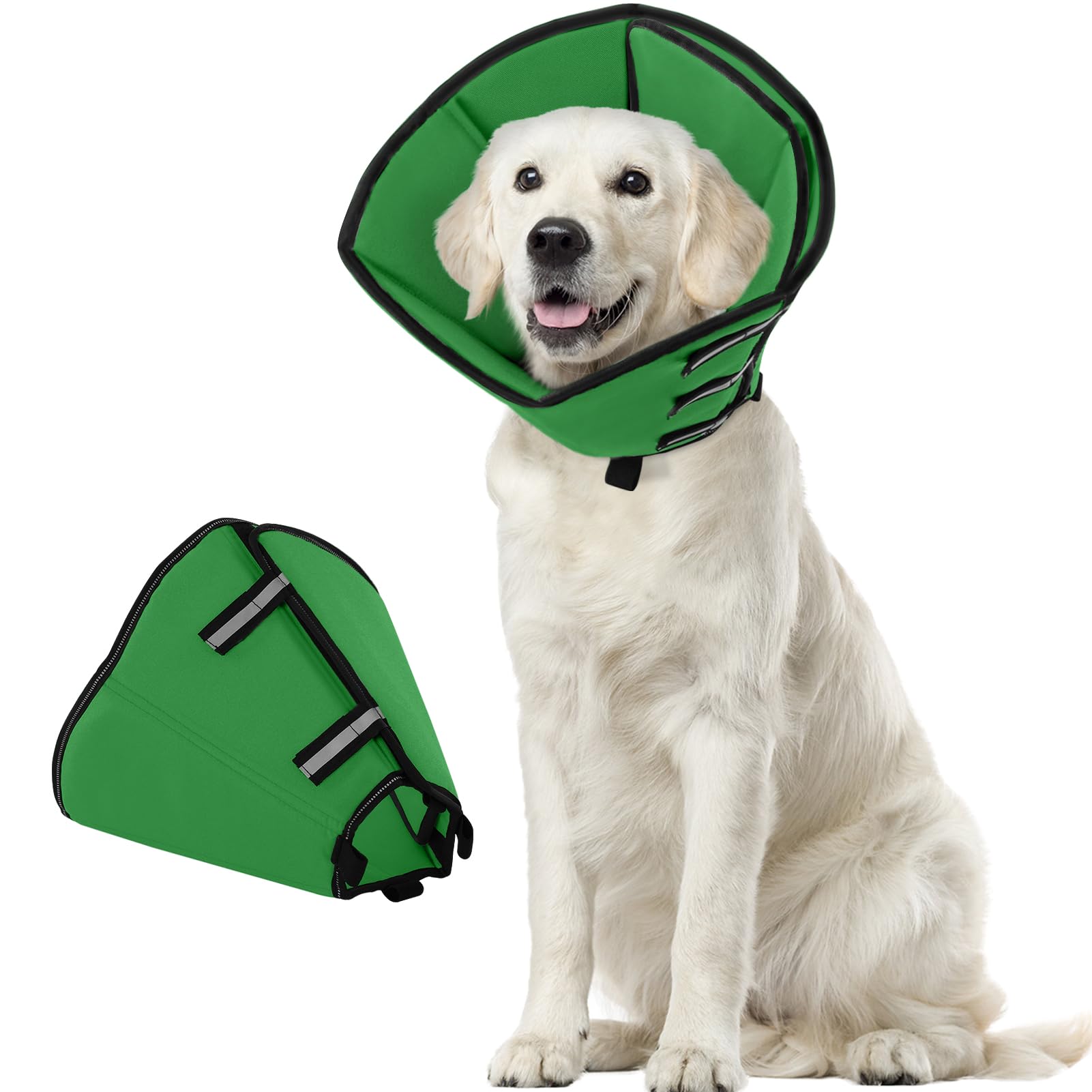 PUZAUKAL Dog Collar, Adjustable Anti-Leak Protection, Soft, Comfortable Dog Collar, Waterproof Collar for Dogs, Protective Collar for Dogs After Surgery (Green, L)