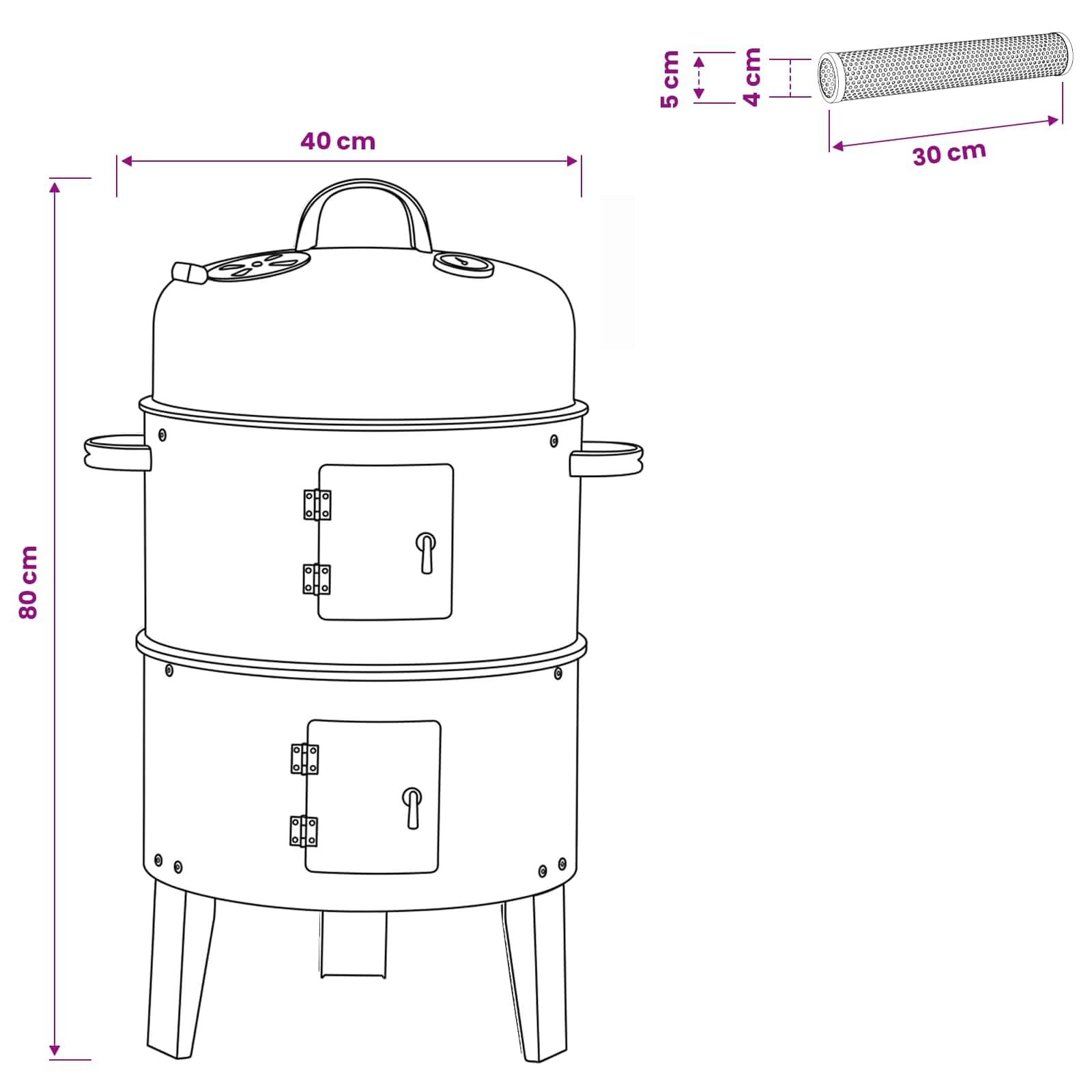 Barbecue per esterni, Ø 40 x 80 cm, in acciaio, nero | Design compatto, cuscino ergonomico, porte USB, versatile