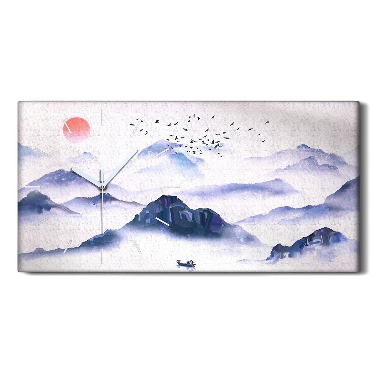 Horloge sur toile paysage encre avec mains blanches decoration 60x30