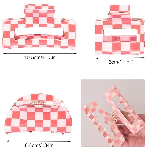 Miniatura 7 de Pinzas para el cabello a cuadros rosados y blancos (3 unidades)  Accesorios para el cabello estético vintage Y2K para mujeres y niñas, pinzas de