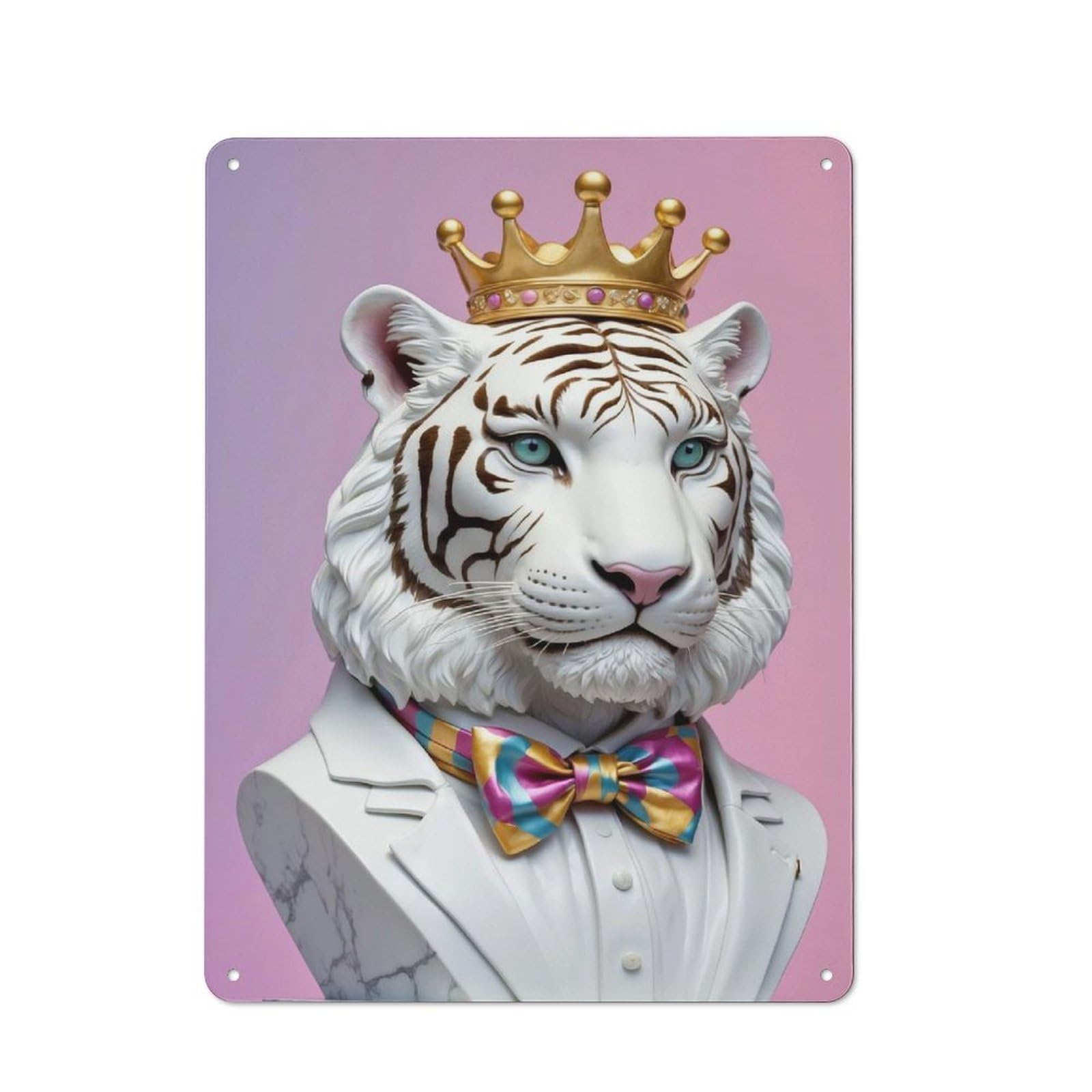 Junmoney Style-4 Retro Metal Wall Sign 40X30cm With Regal White Tiger Bust With Crown For Home Bar Wall, A Decorative Gift For A Newly Furnished Home Bar