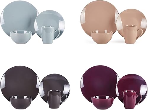 Miniatura 10 de HomeVss, Color Wave - Juego de vajilla de gres de 16 piezas, pintura de tierra con colores mezclados de blanco, beige, turquesa y azul oscuro