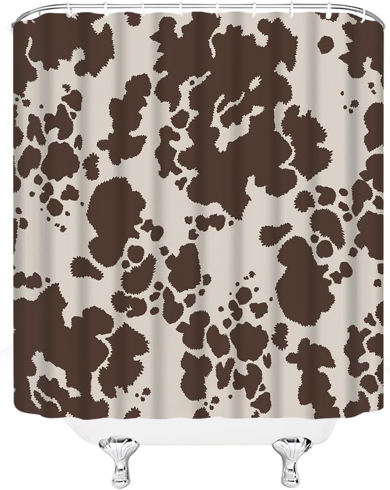Cowhide Shower Curtain Brown Milk Cow Skin Print Farmhouse Animal Luxury Vintage Western Rustic Retro Extra Long Bathroom Decor Curtain with Hooks,70W x78 H