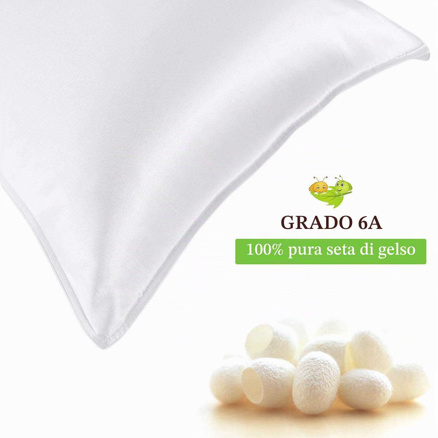 Federa in seta naturale di gelso 20 momme, 2 pezzi, 100% seta di Murier Federa per cuscino benefici capelli e pelle con chiusura della busta (50 x 75 cm, bianco)