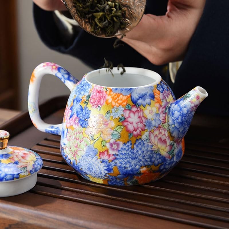 Ceramic Enamel Multi Flower Tea Set Household Teapot With Two Cups Pot