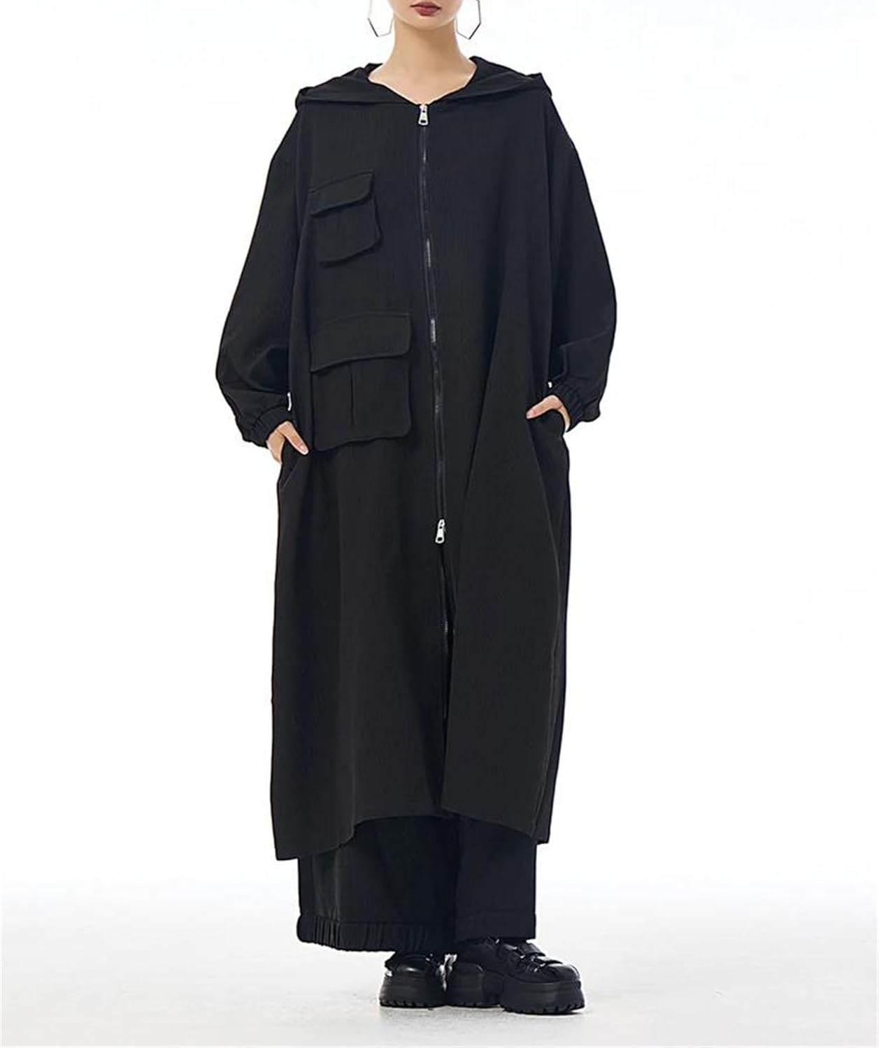 Women's Trench Coat Patchwork Large Size Hooded Fall Casual Long Outerwear
