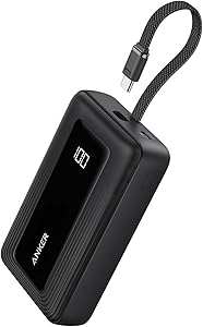 Anker Zolo Power Bank (20000mAh, 45W, Built-In USB-Cケーブル)(モバイルバッテリー 20000mAh 最大45W出力 USB-C ケーブル一体型 ディスプレイ搭載) 【PD/PowerIQ搭載/PSE技術基準適合】iPhone 17 / 16 / 15 Android iPad その他各種機器対応 (ブラック)