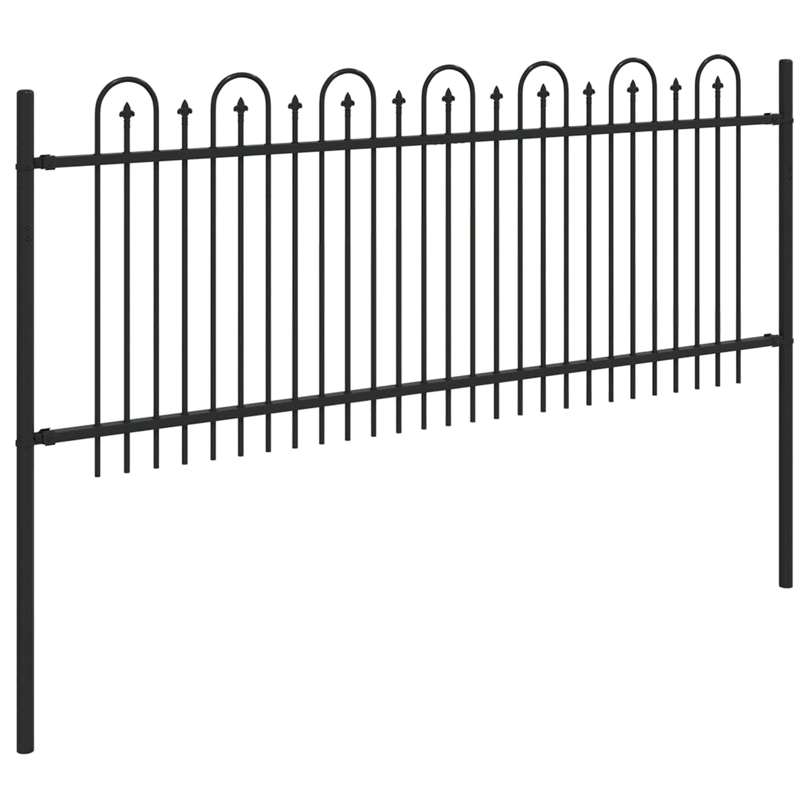 Valla de arco de encaje DRONTEN negro de acero pulverizado, 200 x 130 cm, elemento de valla con diseño puntiagudo para jardín, terraza, balcón y exterior, protección visual y cercado