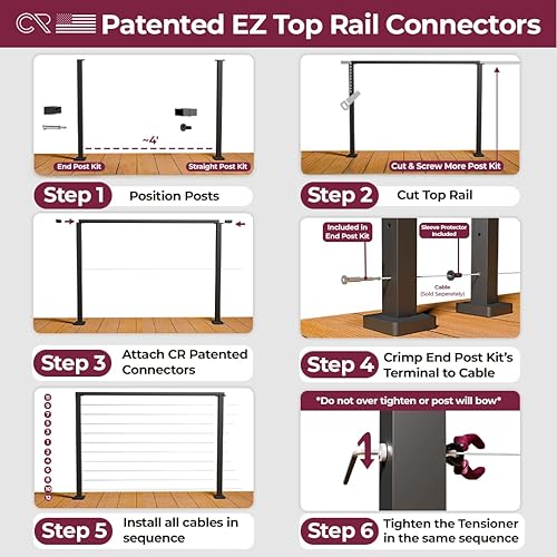 Vista 6 de CR Fence & Rail - Kit de poste de cable de esquina de montaje superior de 36 pulgadas con conector de esquina, solo poste final, para barandillas