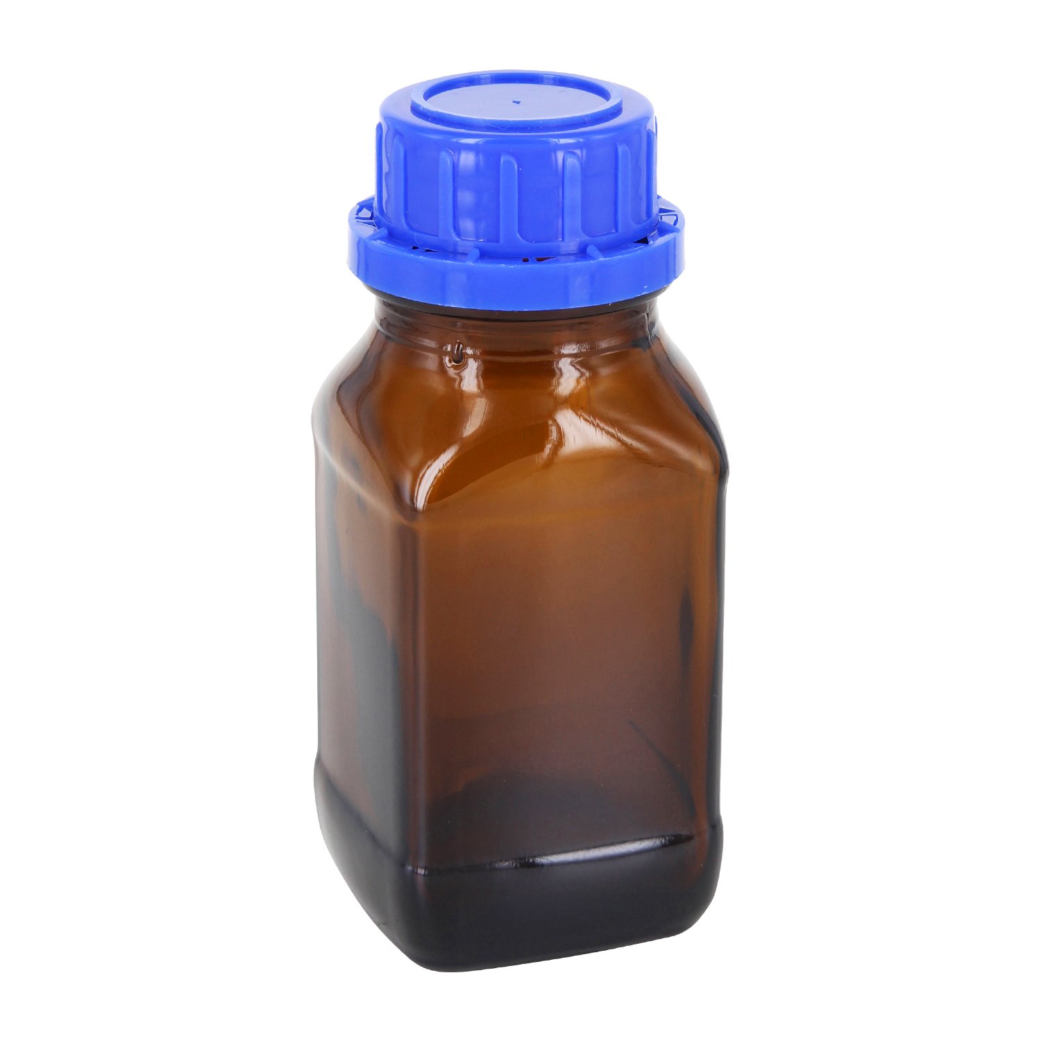 24 x 100ml Weithalsflasche quadratisch Braunglas mit Rasterkranz inklusive Schraubverschluss OV 32mm blau mit Konusdichtung *** Apothekenflasche