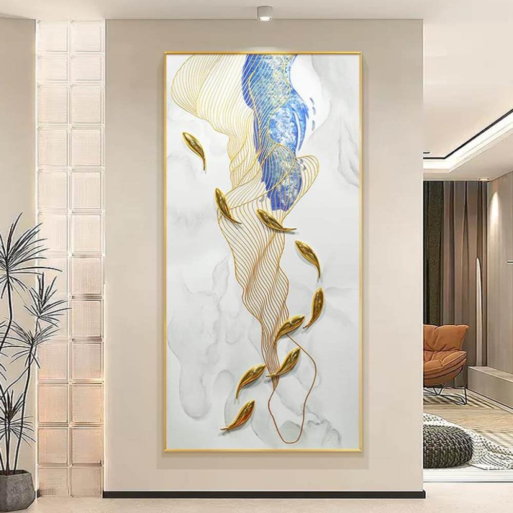 Neuf images de poissons abstraites peintes sur grande toile pour grand mur nu