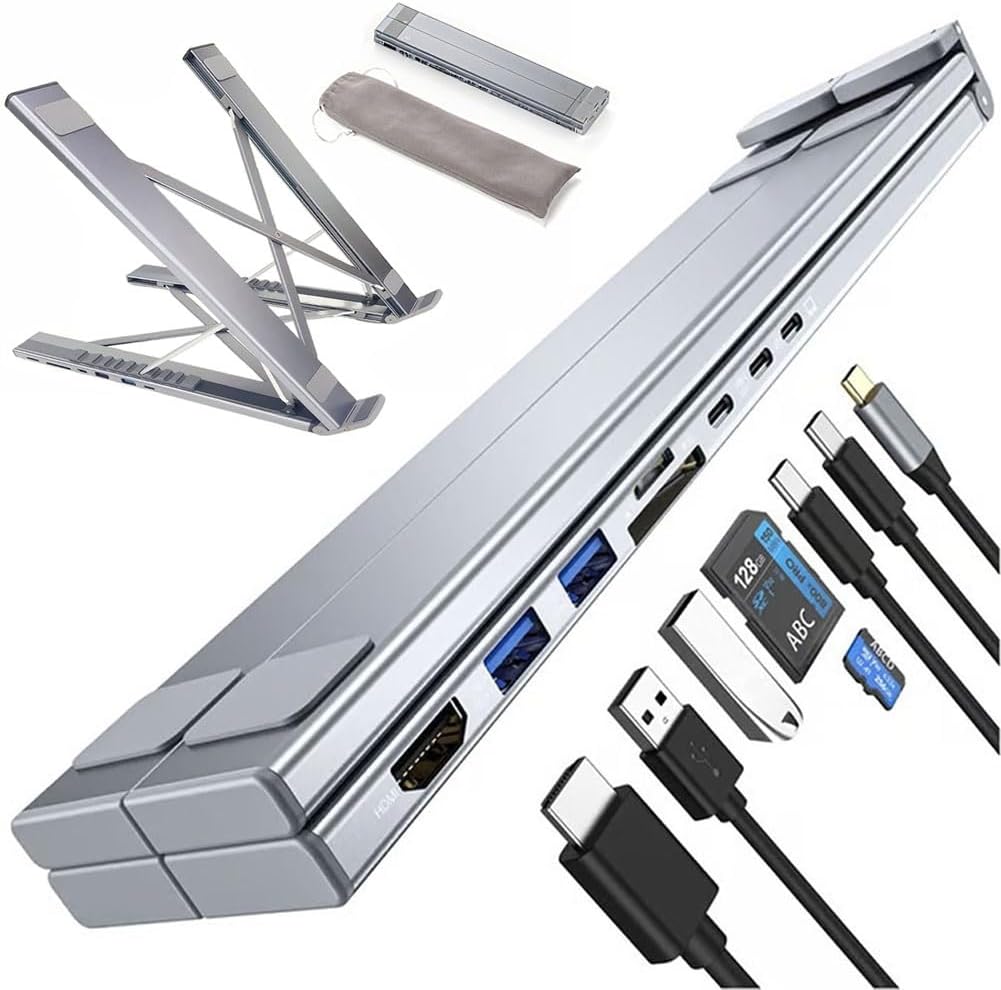 Laptop Docking Station Stand 8 in 1 USB C Portable Travel Laptop Stand with Docking Station 8-in-1 USB-C Hub with 4k HDMI, 2 USB 3.0, Pd 100w for MacBook Pro/Air Dock Tablet Stands(Upgraded 8 in 1)