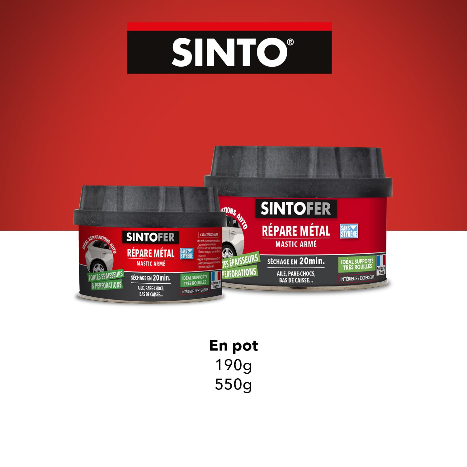 SINTO Mastic répare métal armé 500ml | Reconstitue et colmate avant égalisation, réparations en épaisseur et pièces percées, véhicules gouttières rampes et volets