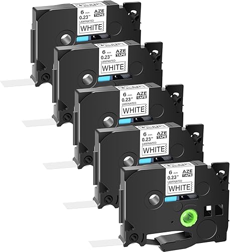 Cinta de etiquetas compatible con Brother - Paquete de 5 piezas P Touch de repuesto para Brother TZe-211 TZe211 TZ211 AZE laminada, negro sobre