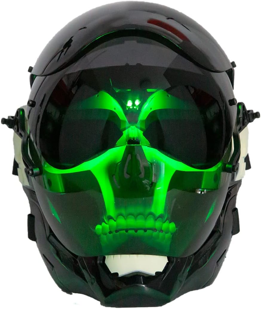 Full-Face Mask, Punk Futuristic Masks, Tech wear Mask with LED Light for Halloween, Cosplay & Parties Full-Face Mask, Punk Futuristic Masks, Tech wear Mask with LED Light for Halloween, Cosplay & Parties