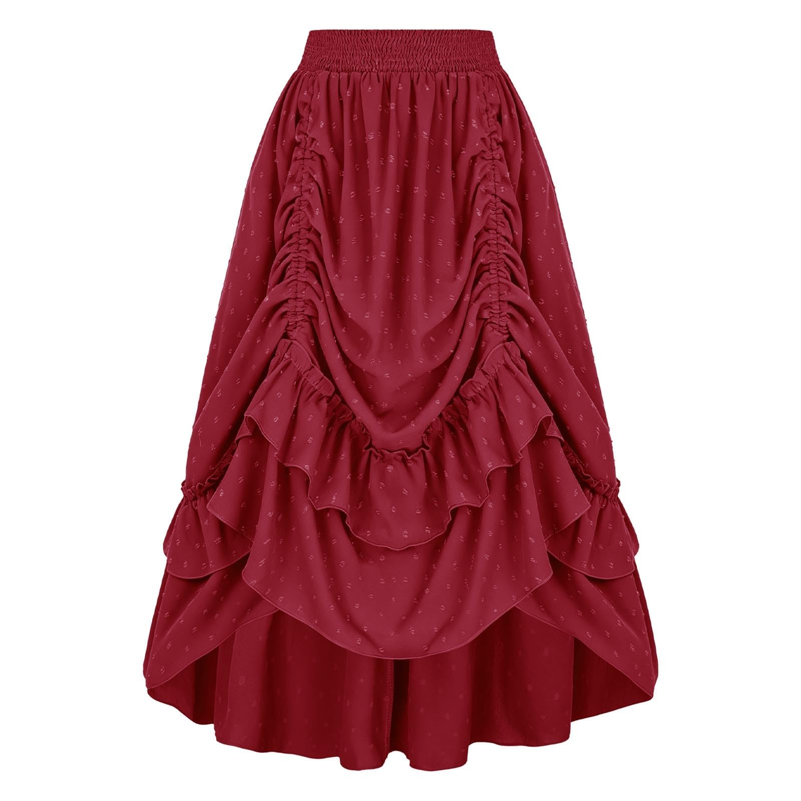 Générique Jupe midi Fluide à Volants et Pois, Style bohème, Taille Haute, plissée et à Volants.