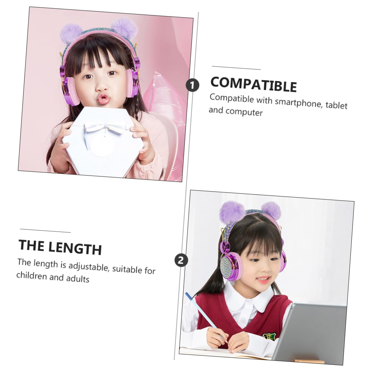 Uonlytech 2stücke Kinderkopfhörer Mit Glitzer Und Furry Lautstärkebegrenzung Geeignet Für Jungen Und Mädchen Für Schule Und Reisen Mit Mikrofon Für Smartphones Und Computer