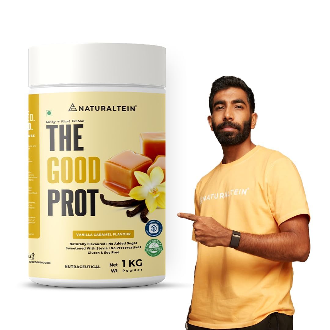 NATURALTEIN The Good Prot 1 kg (Vanilla Caramel) | 22g Protein Per Serving | No Artificial Flavors | Clean & Natural Protein Blend | Plant & Whey Protein Mix | 100% Natural