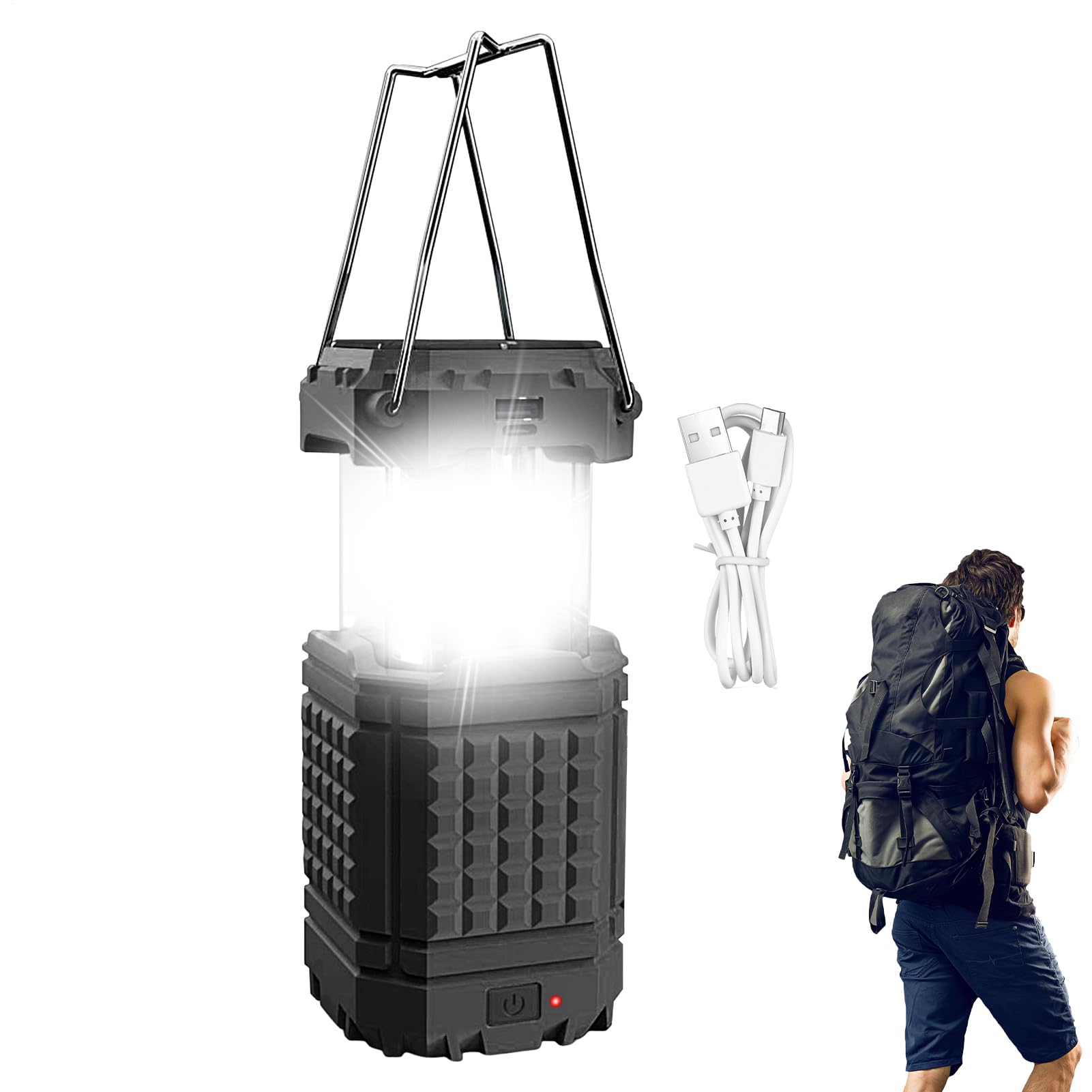 Luce da Campeggio USB Appendi bile con manovella | Lampada solare da campeggio con ricarica USB Per barbecue riparazione auto escursionismo pesca arrampicata giardino patio