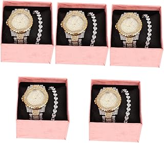 UKCOCO 5 Conjuntos De Relógios Kits De Diamantes Pulseiras Bling Para Pulseiras De Diamantes Femininas Relógio Bling Para Wonen Strass Pulseira Relógio De Pulso Relógio De Pulso