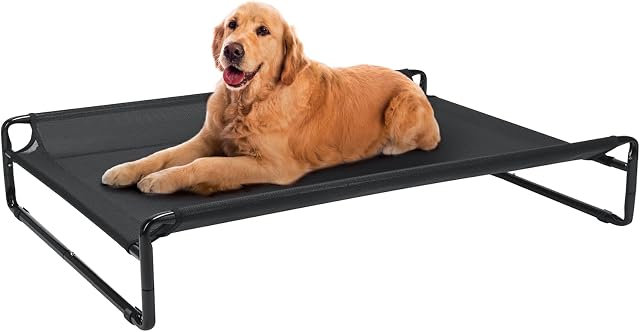 Veehoo Original Cooling Elevated Dog Bed, Outdoor Raised Dog Cots Bed for Large Dogs, Chew Proof Standing Pet Bed with Washable Breathable Mesh, No-Slip Feet for Indoor Outdoor, Large, Black