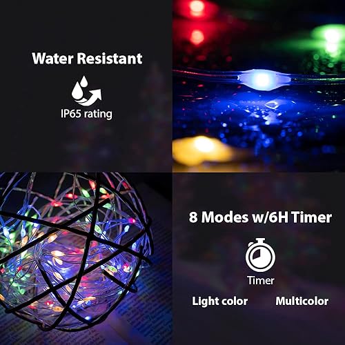Miniatura 10 de WYZworks Tira de luces LED de 33 pies, 100 luces LED de hadas de cinta estrellada flexible, 8 modos con temporizador de 6 horas, impermeable, cable